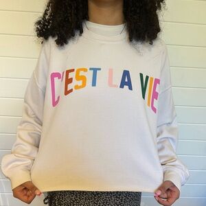 Project Social T | C'est La Vie Cropped Crewneck | L/LX | Vintage White | NWT